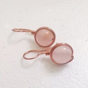 Handmade! Rose Quartz & Copper Dangle Earrings! Classy, Elegant, Trendy & Chic